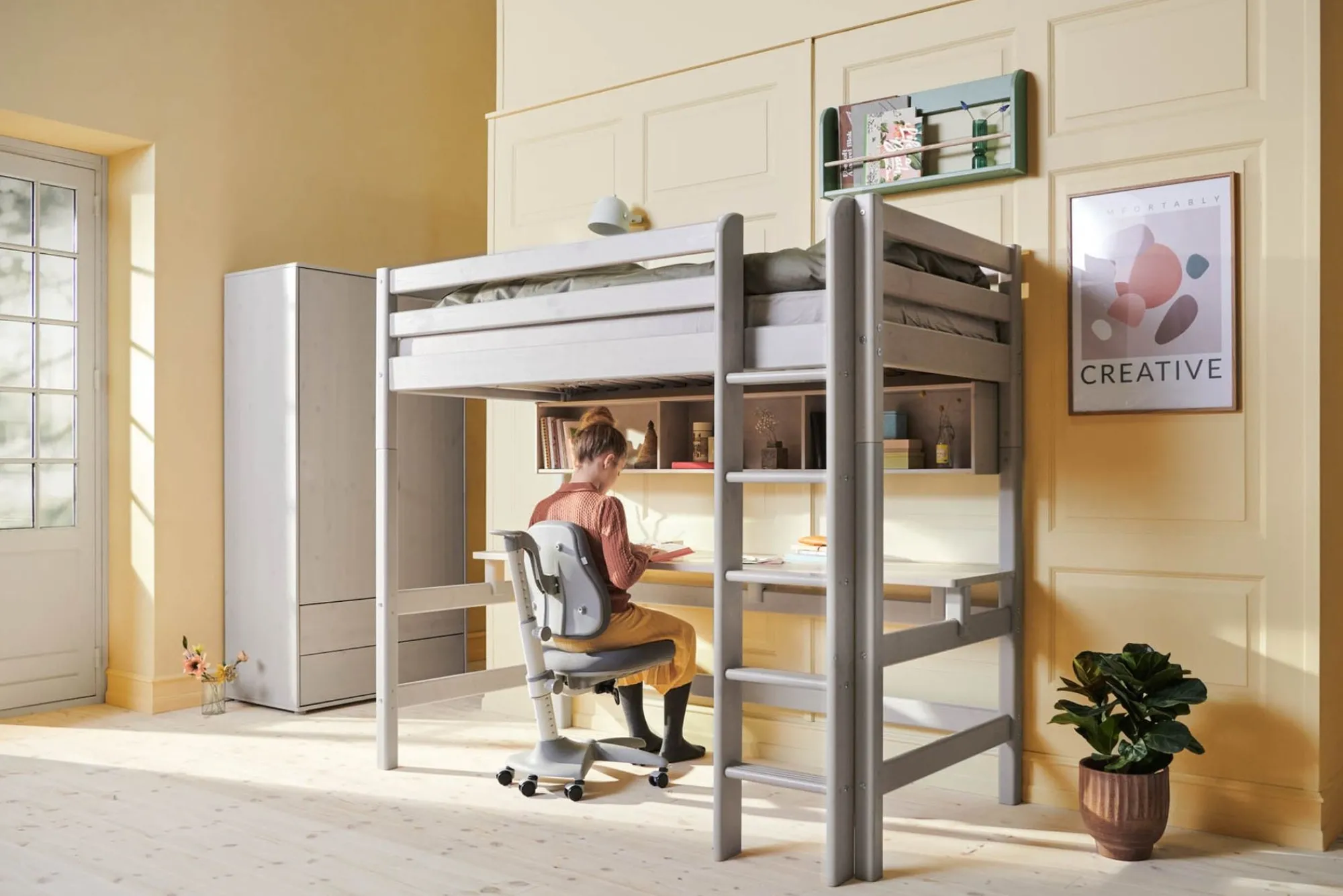 Outlet FLEXA Bogkasse, 3 Rum Grey Washed Pine