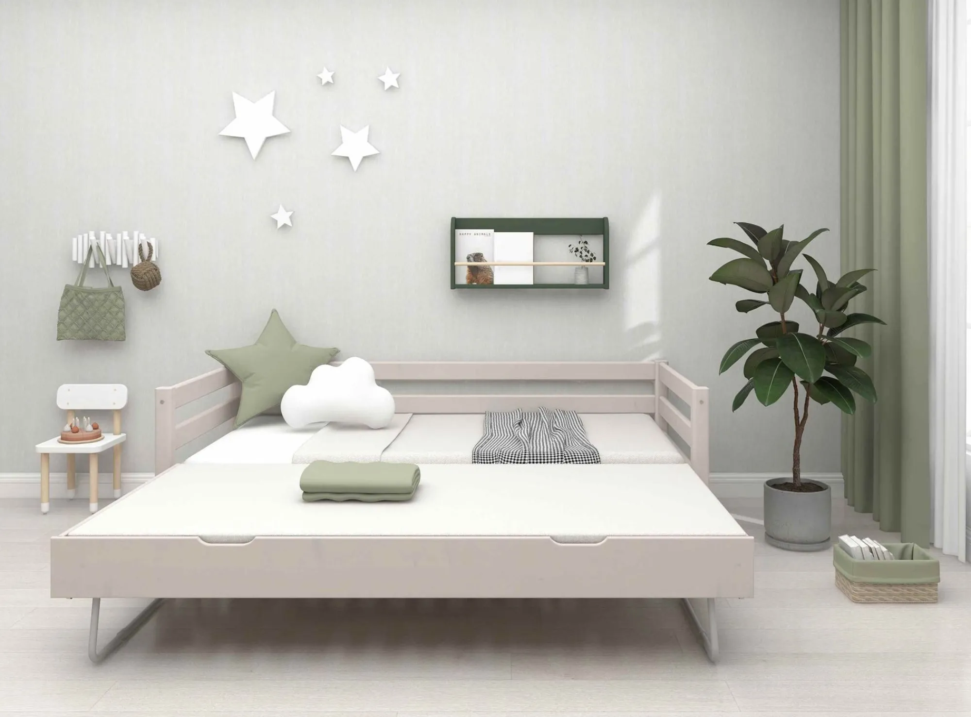 Best Sale FLEXA Enkeltseng Med Gaesteseng Grey Washed Pine