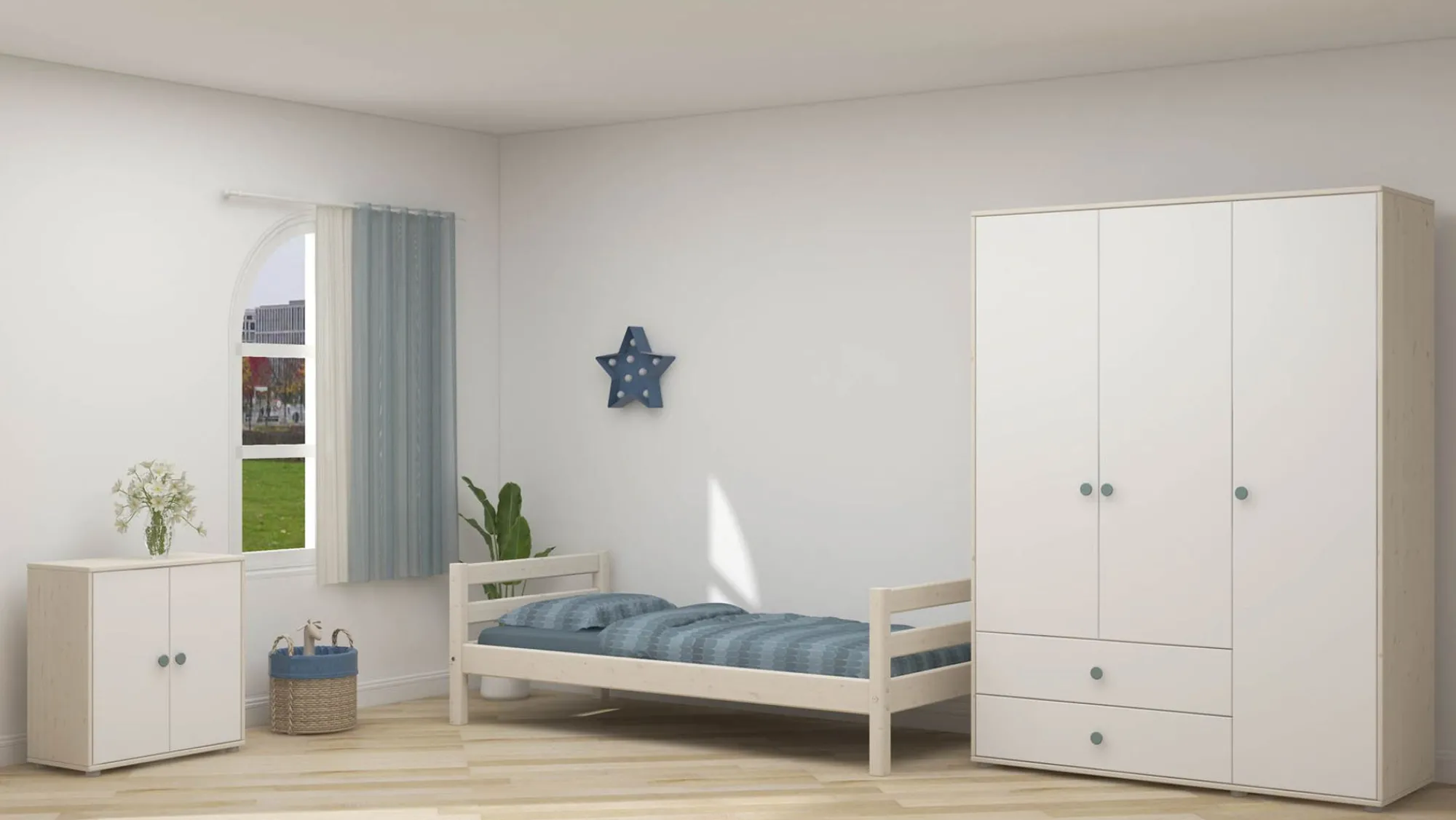Best Sale FLEXA Garderobeskab Light Teal/White Washed Pine