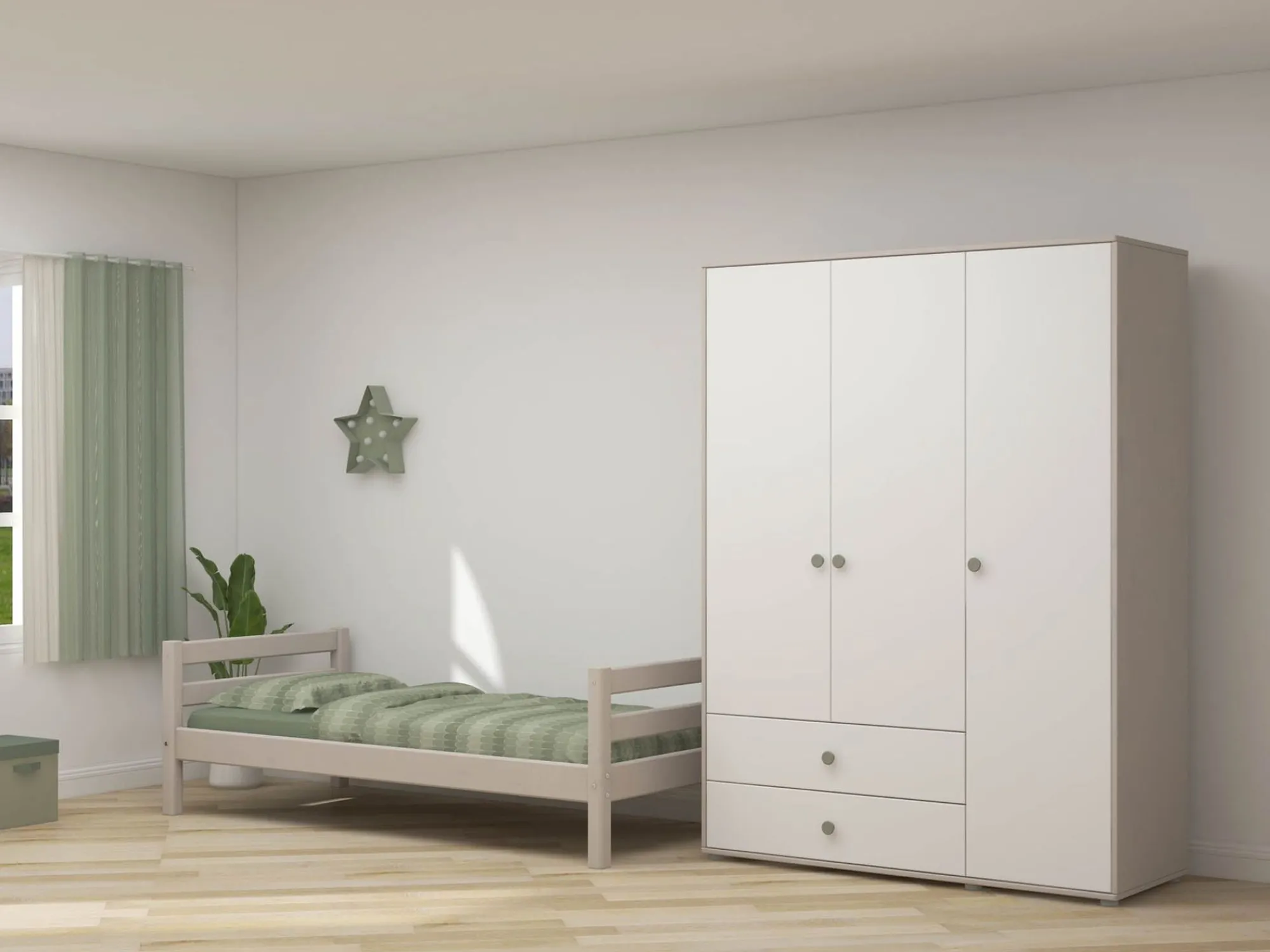 Store FLEXA Garderobeskab Natural Green/Grey Washed Pine