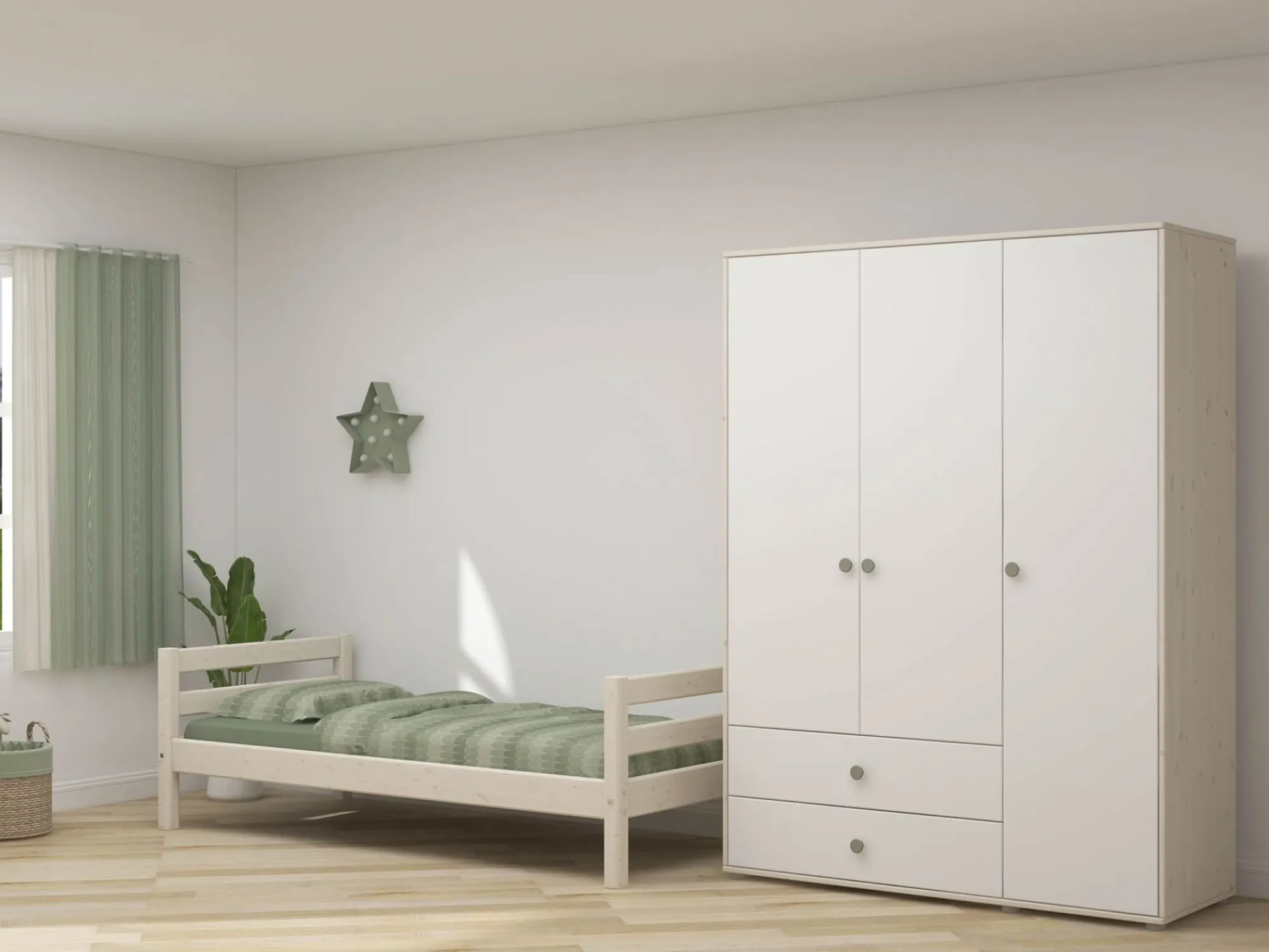 New FLEXA Garderobeskab Natural Green/White Washed Pine