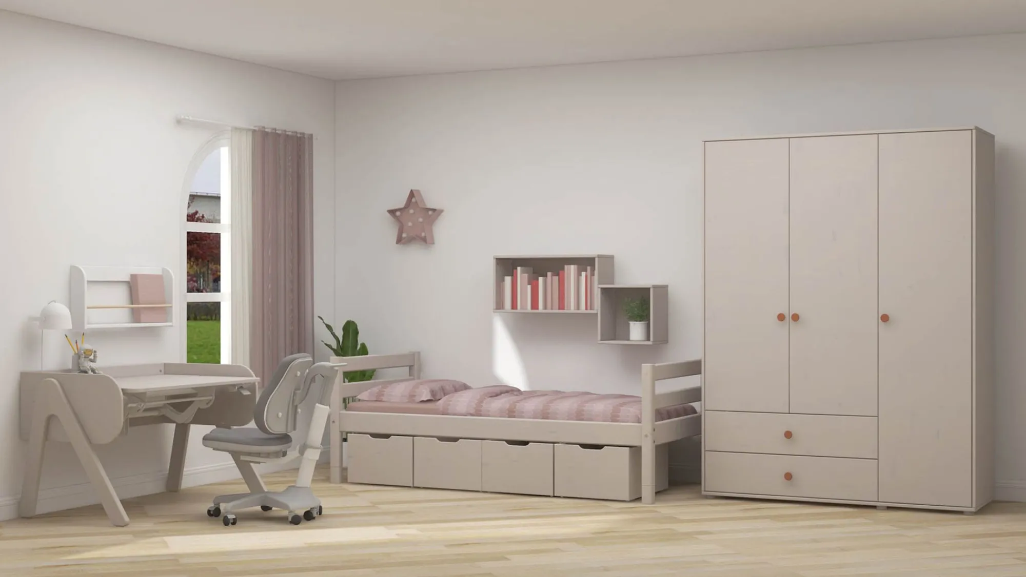Online FLEXA Garderobeskab Light Blush/Grey Washed Pine