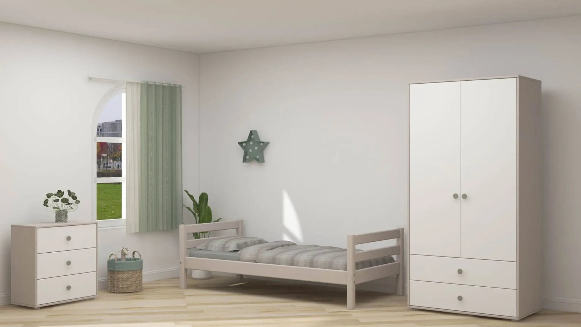 Best FLEXA Garderobeskab Natural Green/Grey Washed Pine