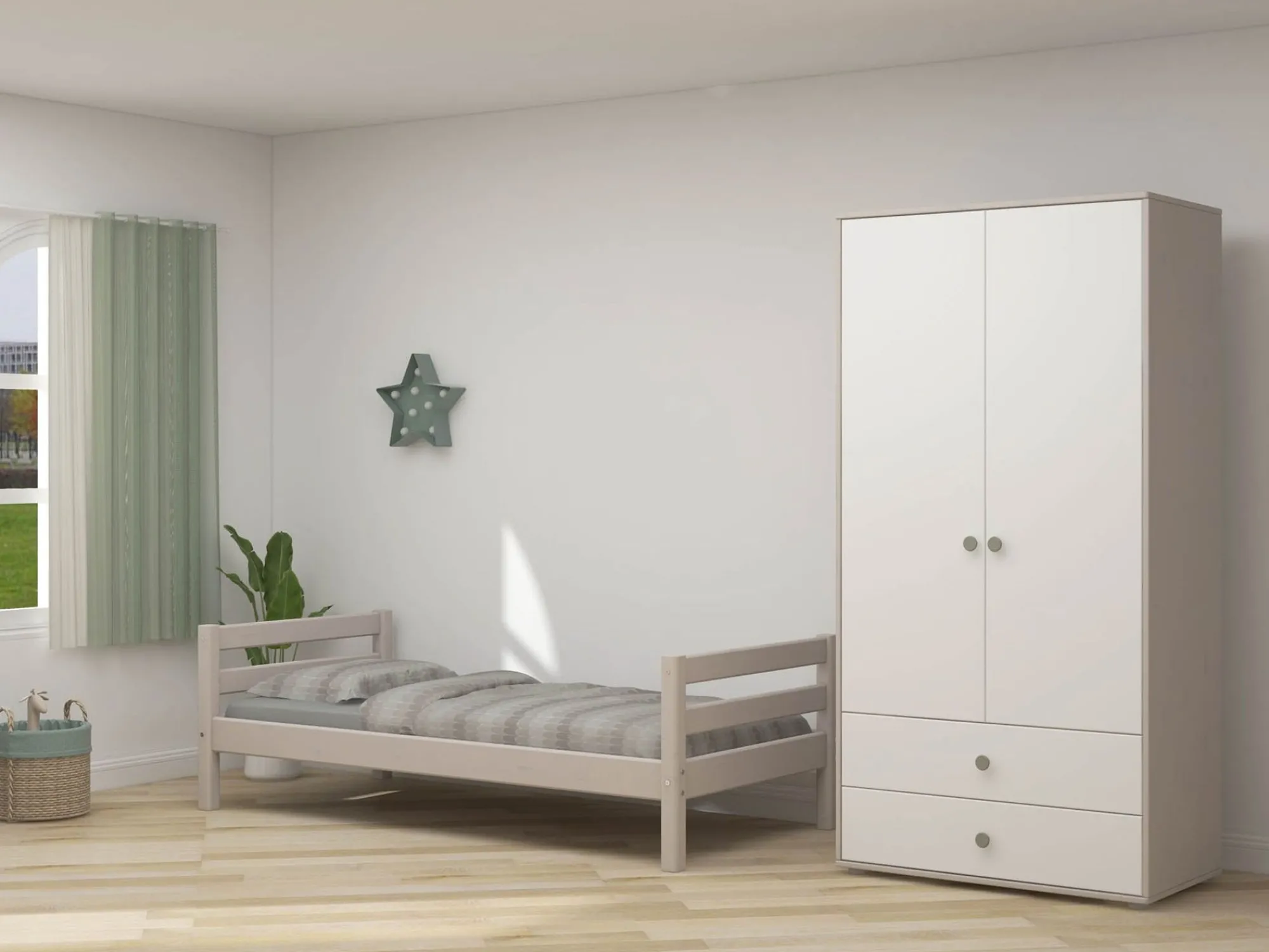 Best FLEXA Garderobeskab Natural Green/Grey Washed Pine