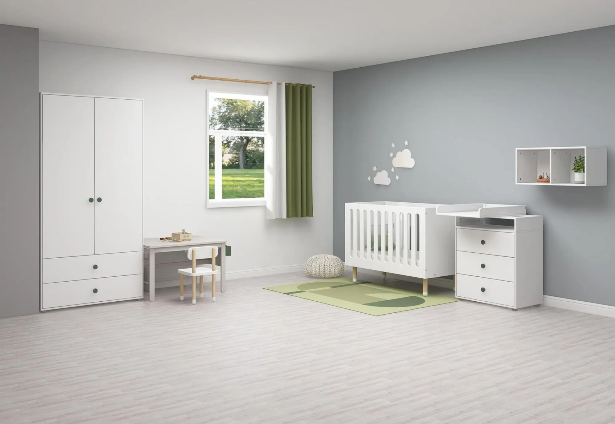 Store FLEXA Garderobeskab, 2 Lager + 2 Skuffer White/Deep Green