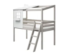 Fashion FLEXA Halvhøj Seng Med Halvt Hus White/Grey Washed Pine