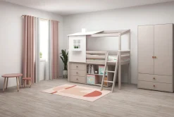 Fashion FLEXA Halvhøj Seng Med Halvt Hus White/Grey Washed Pine