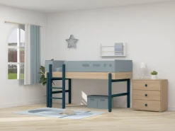 New FLEXA Halvhøj Seng Med Lige Stige Blueberry/Oak