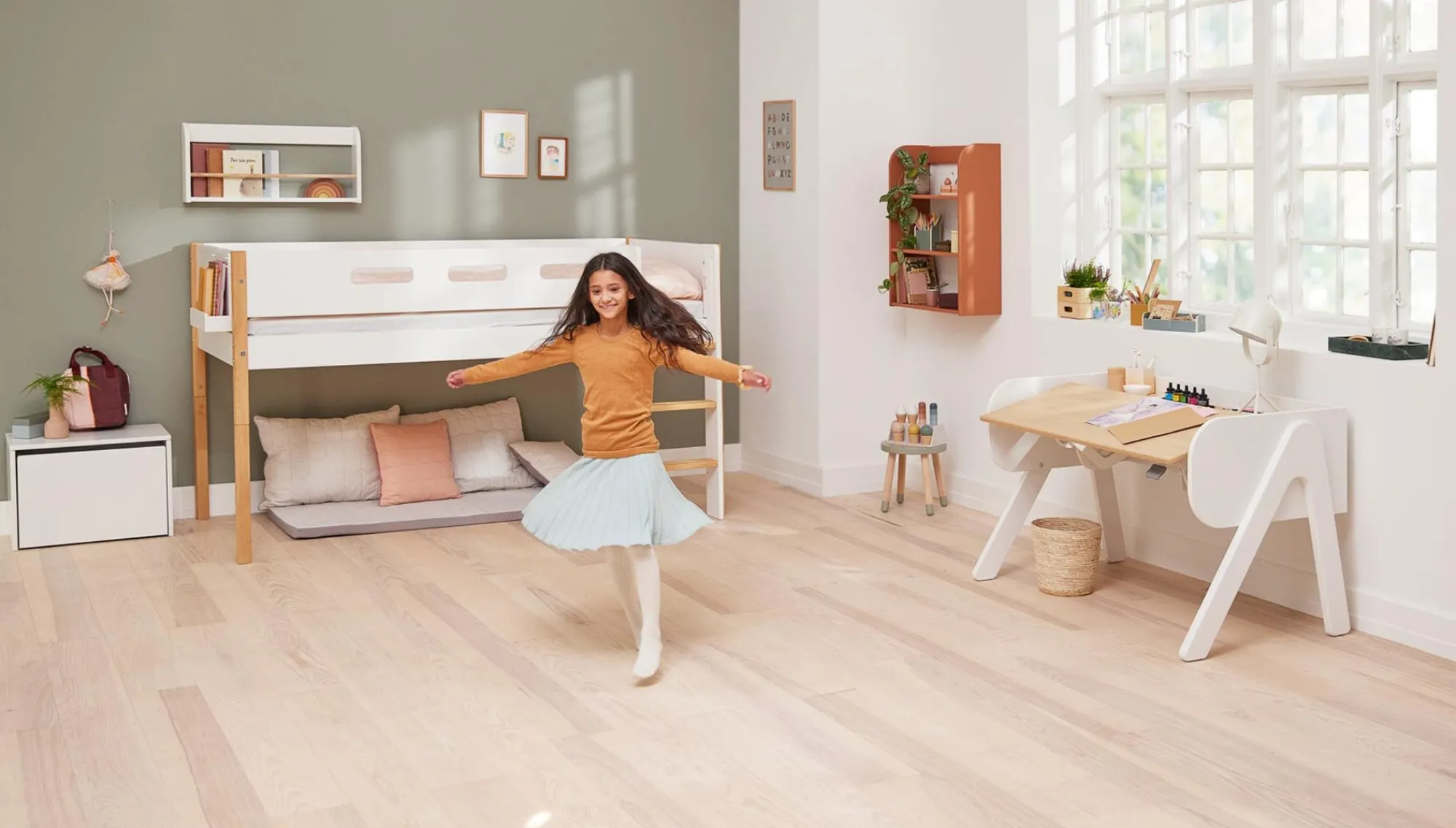 Best FLEXA Halvhøj Seng Med Lige Stige White/Oak