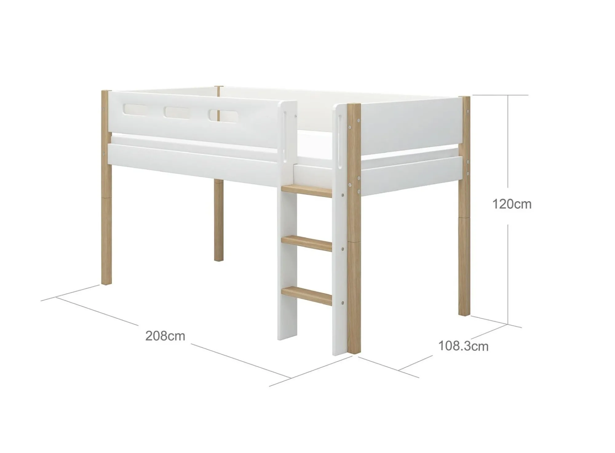 Best FLEXA Halvhøj Seng Med Lige Stige White/Oak