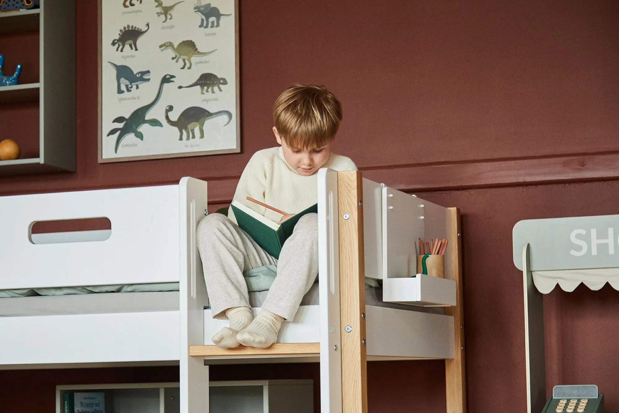 Best FLEXA Halvhøj Seng Med Lige Stige White/Oak