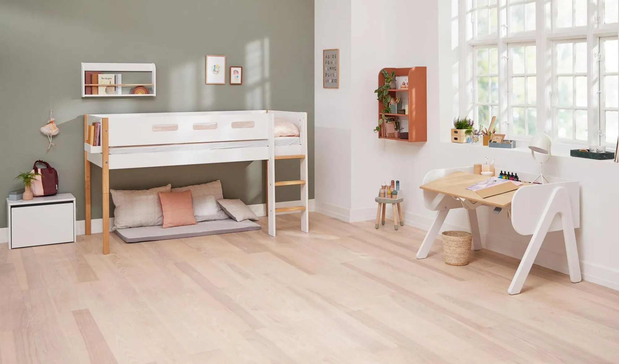 Best FLEXA Halvhøj Seng Med Lige Stige White/Oak