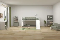 Fashion FLEXA Halvhøj Seng Med Lige Stige Og Rutsjebane White/Natural Green