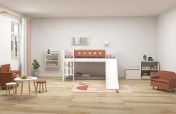 Shop FLEXA Halvhøj Seng Med Lige Stige Og Rutsjebane White/Blush