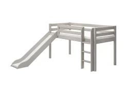 Store FLEXA Halvhøj Seng Med Lige Stige Og Rutsjebane Grey Washed Pine