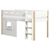 Clearance FLEXA Halvhøj Seng Med Lige Stige & Traehyttesengefronter, Hvid Ramme. White/Oak