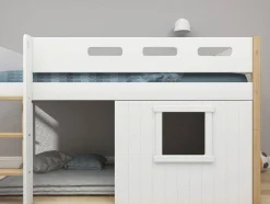 Clearance FLEXA Halvhøj Seng Med Lige Stige & Traehyttesengefronter, Hvid Ramme. White/Oak