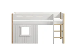 Clearance FLEXA Halvhøj Seng Med Lige Stige & Traehyttesengefronter, Hvid Ramme. White/Oak