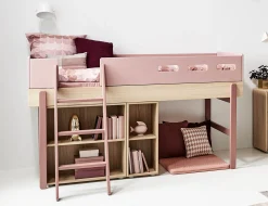 Store FLEXA Halvhøj Seng Med Skra Stige Cherry/Oak
