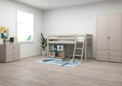 Discount FLEXA Halvhøj Seng Med Skra Stige Grey Washed Pine