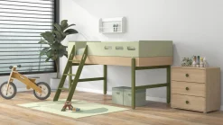 Shop FLEXA Halvhøj Seng Med Skra Stige Kiwi/Oak