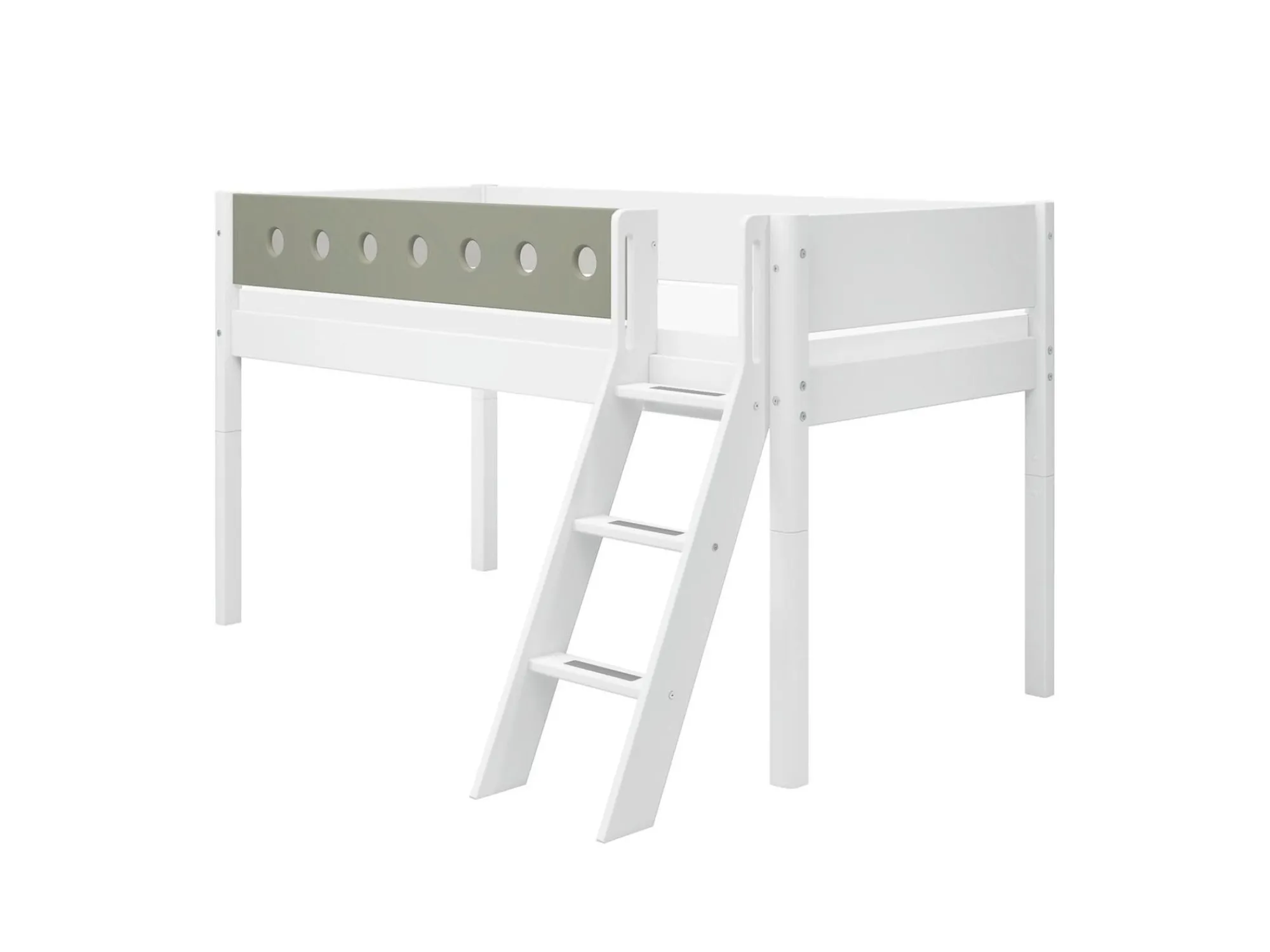 Best Sale FLEXA Halvhøj Seng Med Skra Stige White/Natural Green