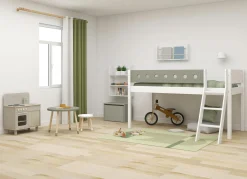 Best Sale FLEXA Halvhøj Seng Med Skra Stige White/Natural Green