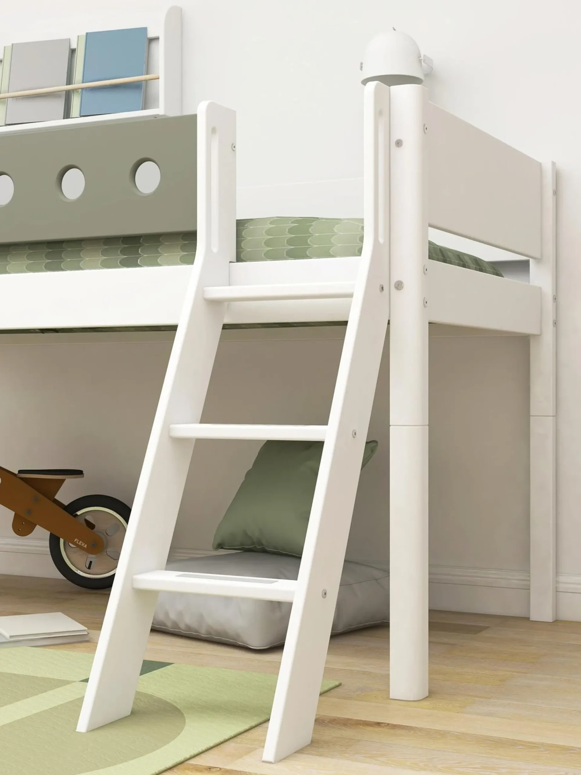 Best Sale FLEXA Halvhøj Seng Med Skra Stige White/Natural Green