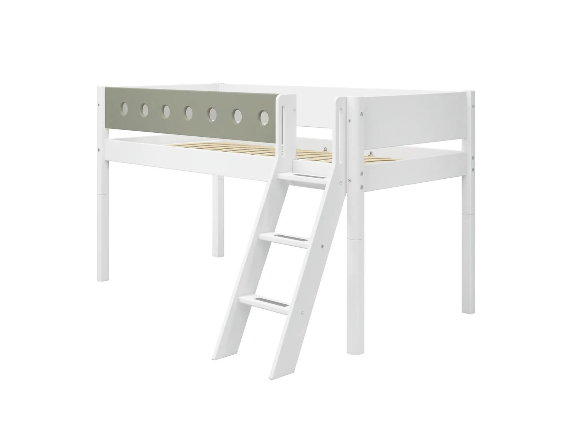 Best Sale FLEXA Halvhøj Seng Med Skra Stige White/Natural Green