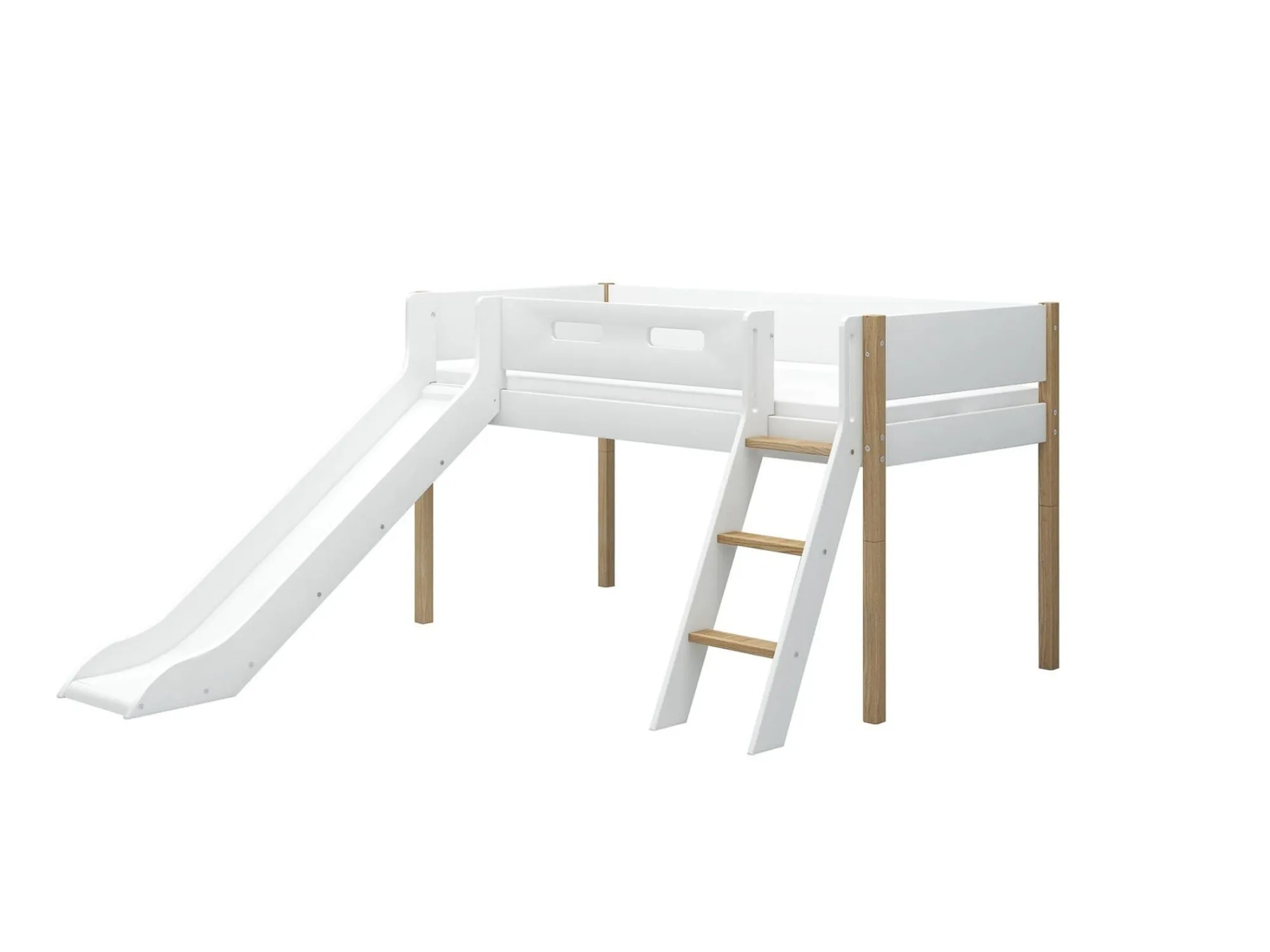 Cheap FLEXA Halvhøj Seng Med Skra Stige Og Rutsjebane White/Oak