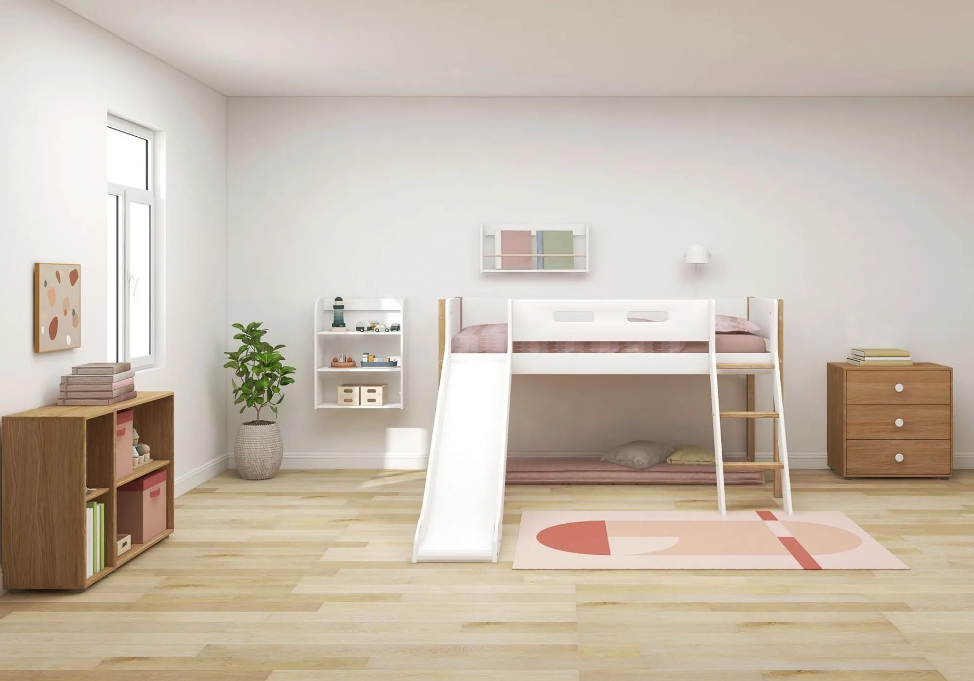 Cheap FLEXA Halvhøj Seng Med Skra Stige Og Rutsjebane White/Oak