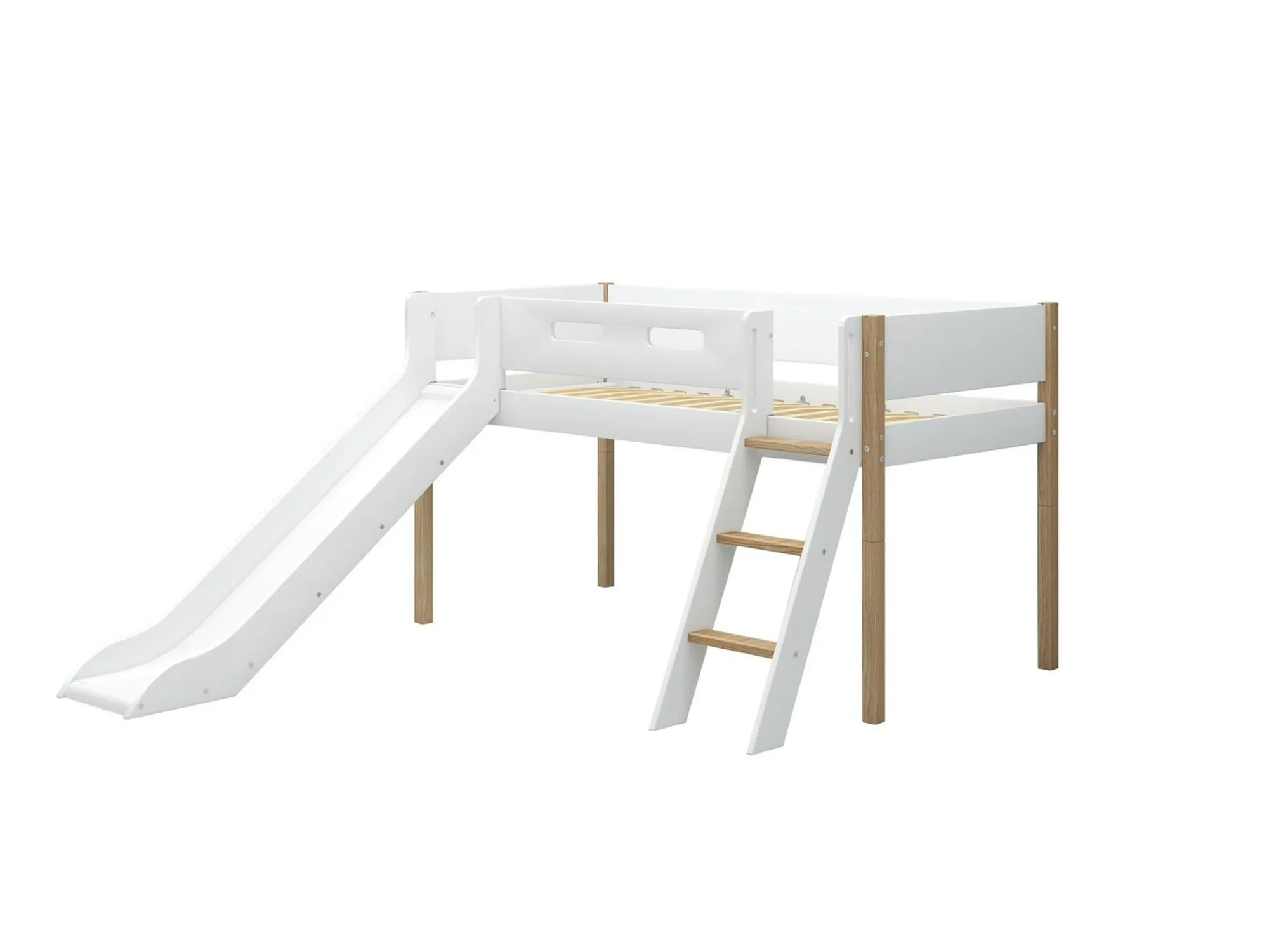 Cheap FLEXA Halvhøj Seng Med Skra Stige Og Rutsjebane White/Oak