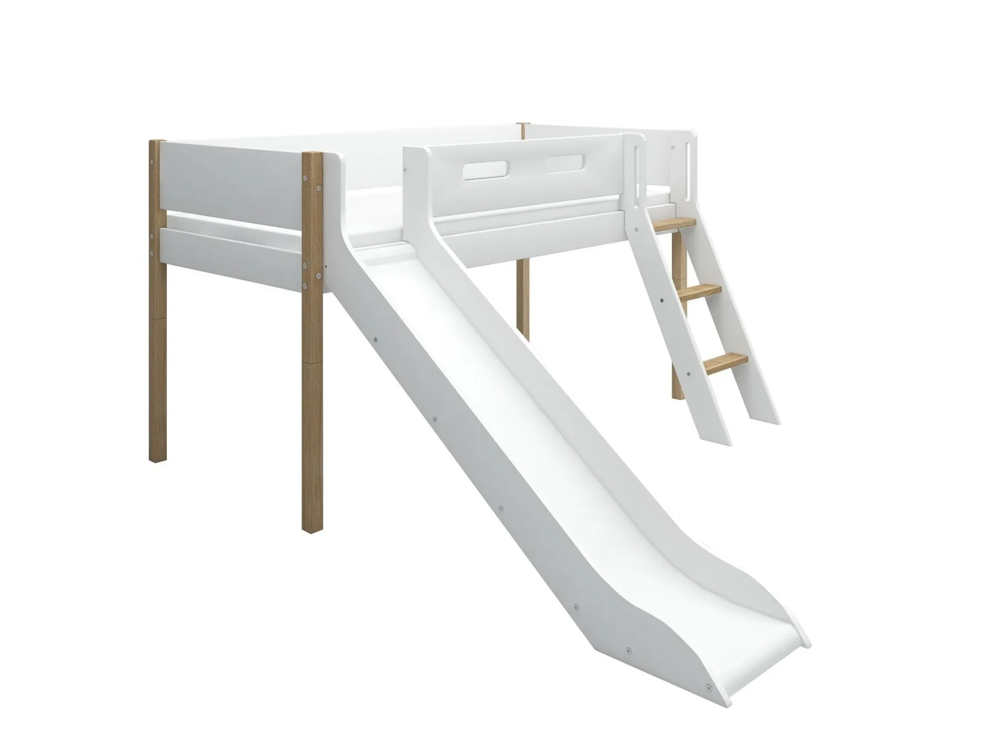 Cheap FLEXA Halvhøj Seng Med Skra Stige Og Rutsjebane White/Oak