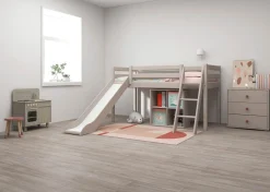 Cheap FLEXA Halvhøj Seng Med Skra Stige Og Rutsjebane Grey Washed Pine