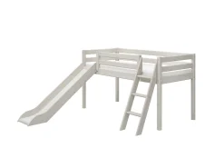 Best FLEXA Halvhøj Seng Med Skra Stige Og Rutsjebane White Washed Pine