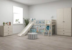 Best FLEXA Halvhøj Seng Med Skra Stige Og Rutsjebane White Washed Pine