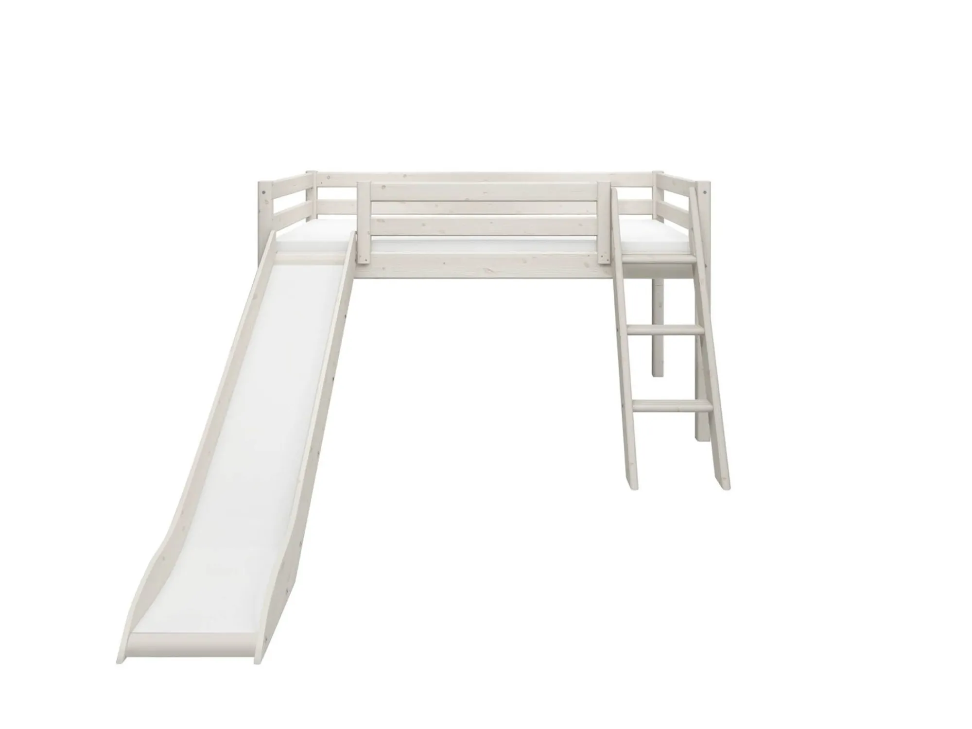 Best FLEXA Halvhøj Seng Med Skra Stige Og Rutsjebane White Washed Pine