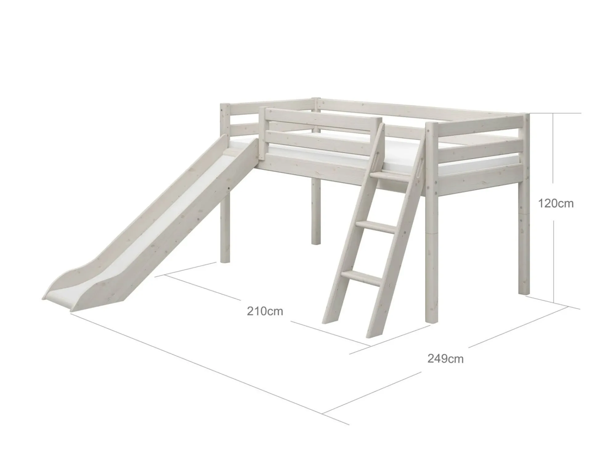 Best FLEXA Halvhøj Seng Med Skra Stige Og Rutsjebane White Washed Pine