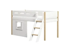 Best FLEXA Halvhøj Seng Med Skra Stige & Sengefronter, Hvid Ramme. White/Oak