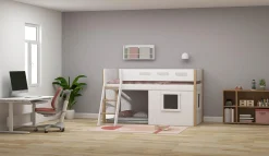 Best FLEXA Halvhøj Seng Med Skra Stige & Sengefronter, Hvid Ramme. White/Oak
