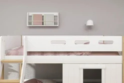 Best FLEXA Halvhøj Seng Med Skra Stige & Sengefronter, Hvid Ramme. White/Oak