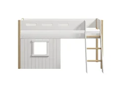 Best FLEXA Halvhøj Seng Med Skra Stige & Sengefronter, Hvid Ramme. White/Oak