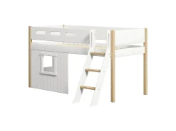 Best FLEXA Halvhøj Seng Med Skra Stige & Sengefronter, Hvid Ramme. White/Oak