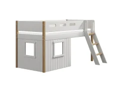 Best FLEXA Halvhøj Seng Med Skra Stige & Sengefronter, Hvid Ramme. White/Oak
