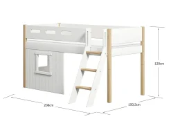 Best FLEXA Halvhøj Seng Med Skra Stige & Sengefronter, Hvid Ramme. White/Oak