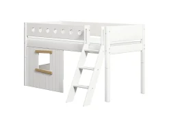 Cheap FLEXA Halvhøj Seng Med Skra Stige & Traehyttesengefronter, Egetraesramme. White/Oak