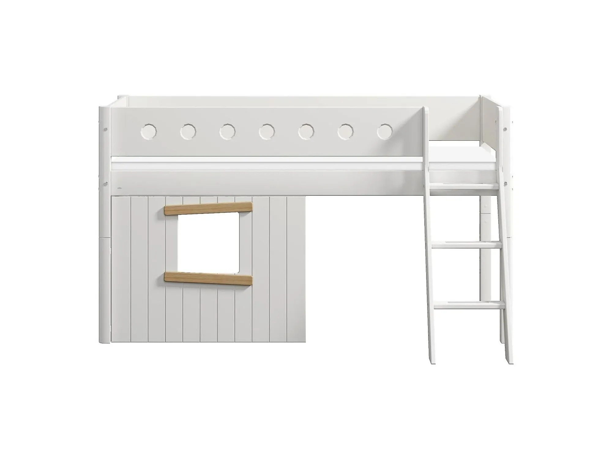 Cheap FLEXA Halvhøj Seng Med Skra Stige & Traehyttesengefronter, Egetraesramme. White/Oak
