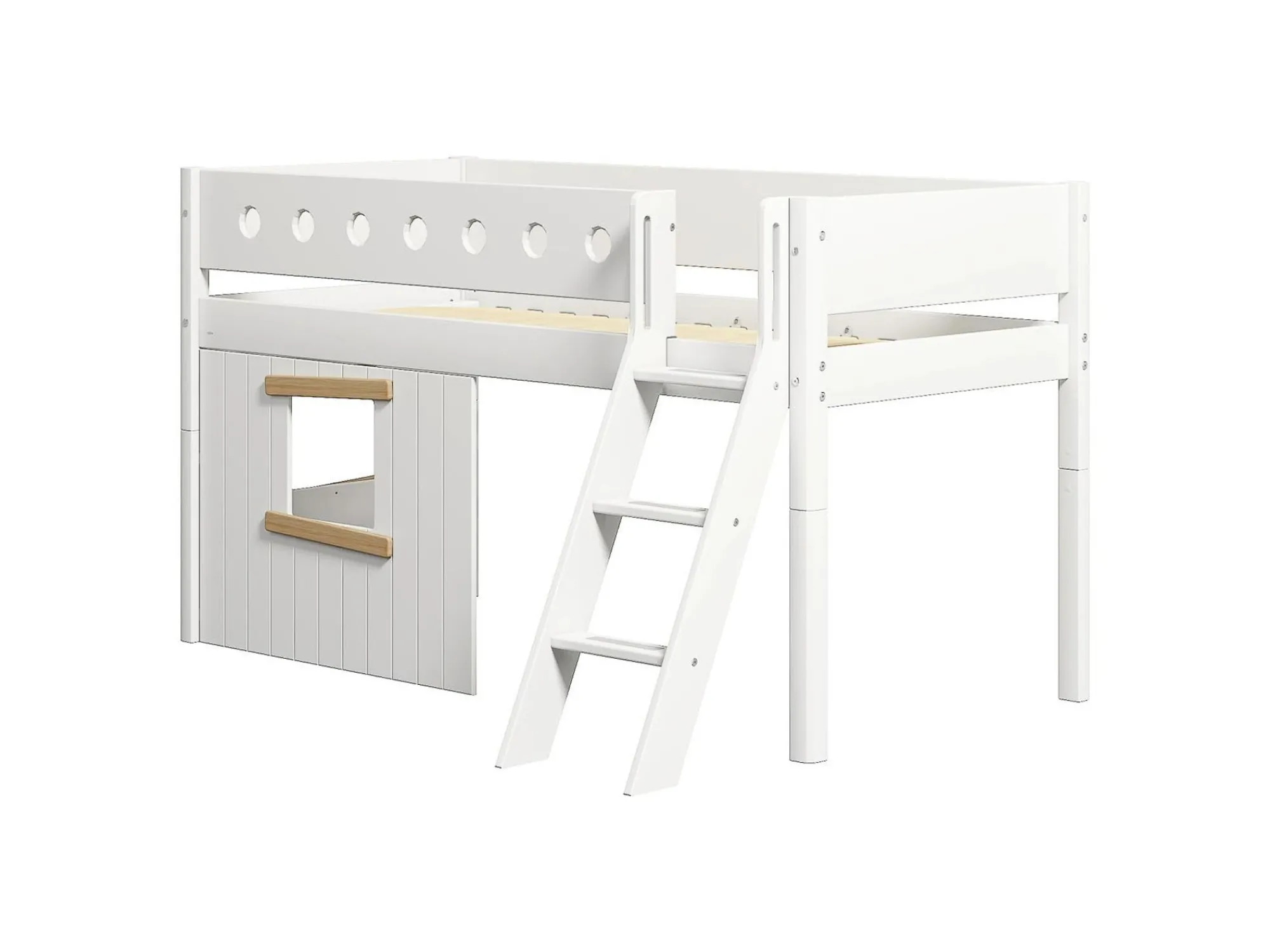 Cheap FLEXA Halvhøj Seng Med Skra Stige & Traehyttesengefronter, Egetraesramme. White/Oak