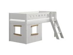 Cheap FLEXA Halvhøj Seng Med Skra Stige & Traehyttesengefronter, Egetraesramme. White/Oak