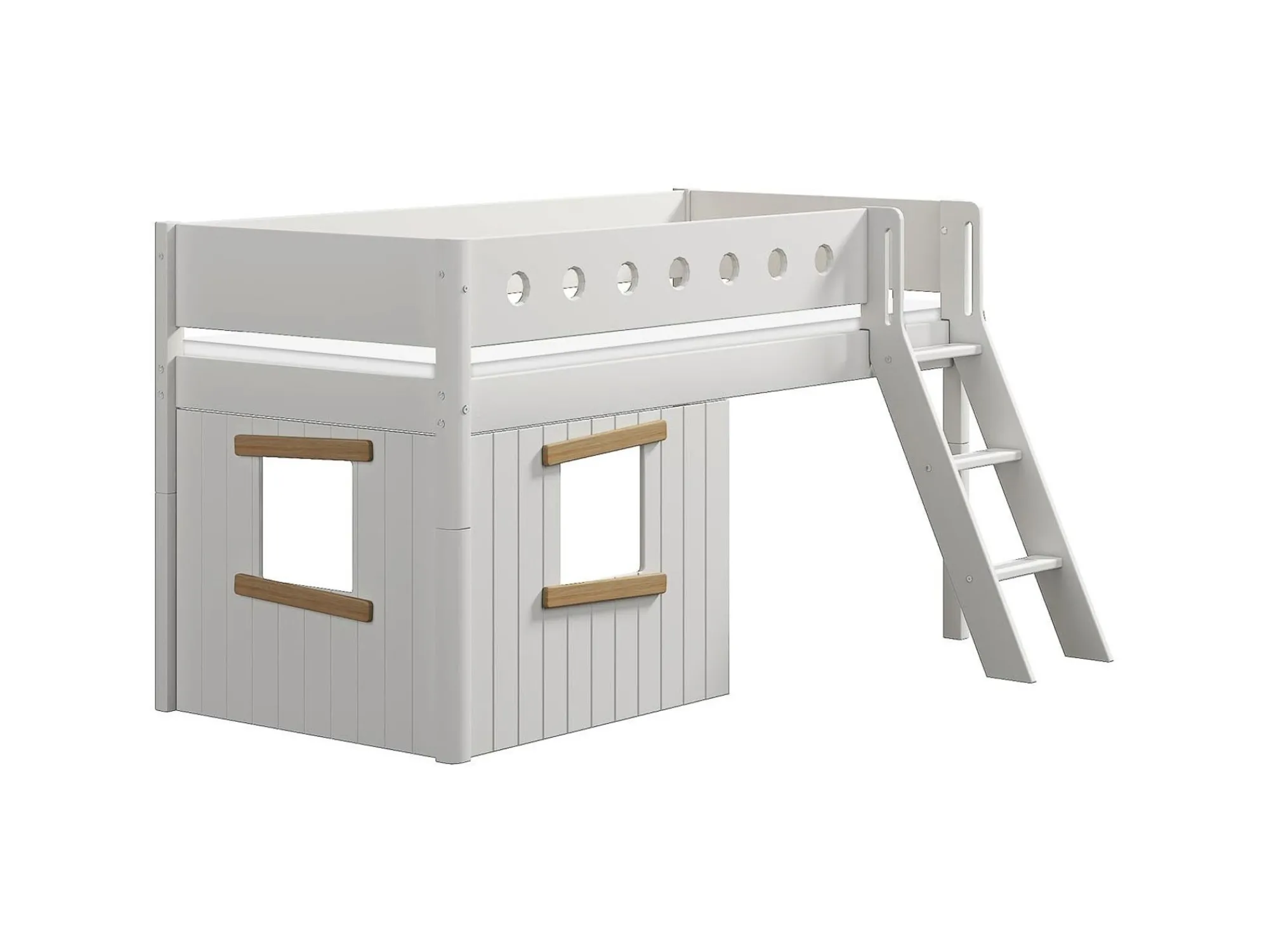 Cheap FLEXA Halvhøj Seng Med Skra Stige & Traehyttesengefronter, Egetraesramme. White/Oak